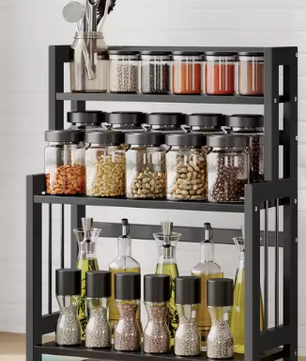 Kruidenrek van Bamboe – 3-Laags Keukenrek met Metalen Frame, Voor Werkblad of Bureau
