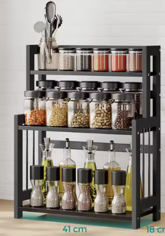 Kruidenrek van Bamboe – 3-Laags Keukenrek met Metalen Frame, Voor Werkblad of Bureau