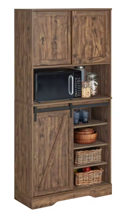 Vintage Buffetkast met Schuifdeuren – 80x170x34 cm, Metaal & Houtlook
