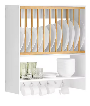 Wandplank met Platenhouder & Haken – MDF & Metaal, 64x71 cm