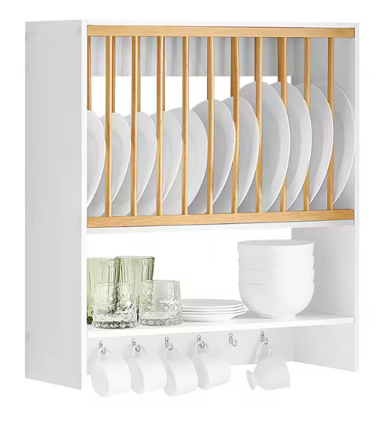 Wandplank met Platenhouder & Haken – MDF & Metaal, 64x71 cm
