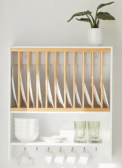 Wandplank met Platenhouder & Haken – MDF & Metaal, 64x71 cm