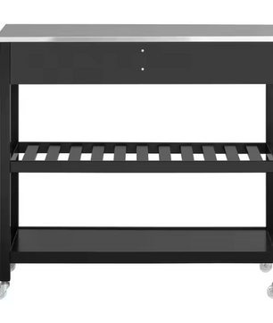 Keukentrolley met RVS Werkblad – Zwart Dressoir op Wielen met Lades & Planken, 100 cm