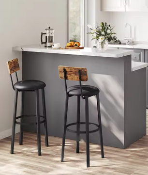 Set van 2 Industriële Barkrukken – PU-Leder & Staal, 75,5 cm Hoog