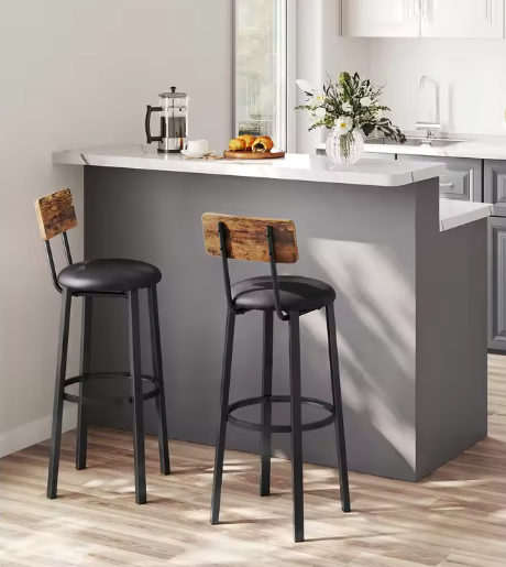 Set van 2 Industriële Barkrukken – PU-Leder & Staal, 75,5 cm Hoog
