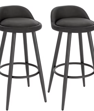 Set van 2 Fluwelen Barkrukken – Zwart, Metalen Frame & Voetsteun