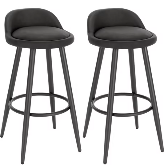 Set van 2 Fluwelen Barkrukken – Zwart, Metalen Frame & Voetsteun