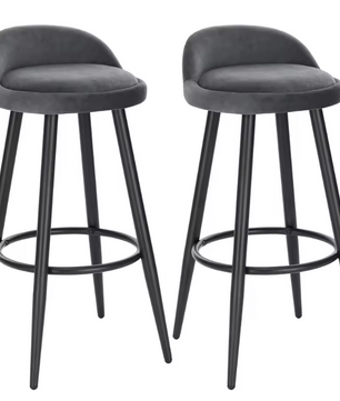 Set van 2 Fluwelen Barkrukken – Zwart, Metalen Frame & Voetsteun