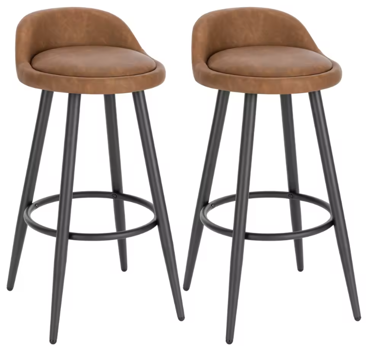 Set van 2 Fluwelen Barkrukken – Zwart, Metalen Frame & Voetsteun