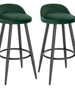 Set van 2 Fluwelen Barkrukken – Zwart, Metalen Frame & Voetsteun