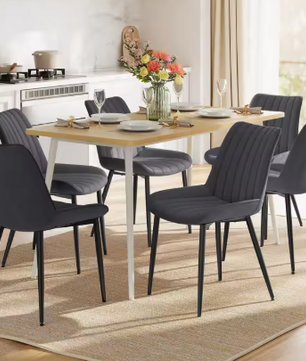 Set van 6 Gestoffeerde Eetkamerstoelen – Leerlook Stof & Metalen Poten, Modern en Ergonomisch