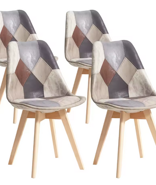 Set van 4 Patchwork Eetkamerstoelen – Stoffen Zitting & Houten Poten