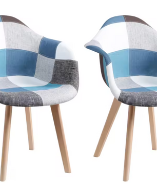 Set van 4 Patchwork Eetkamerstoelen – Stoffen Zitting & Houten Poten
