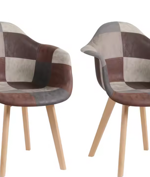 Set van 4 Patchwork Eetkamerstoelen – Stoffen Zitting & Houten Poten