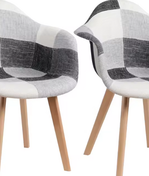 Set van 4 Patchwork Eetkamerstoelen – Stoffen Zitting & Houten Poten