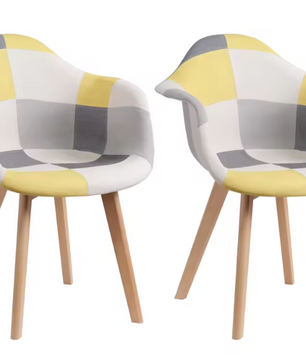 Set van 4 Patchwork Eetkamerstoelen – Stoffen Zitting & Houten Poten