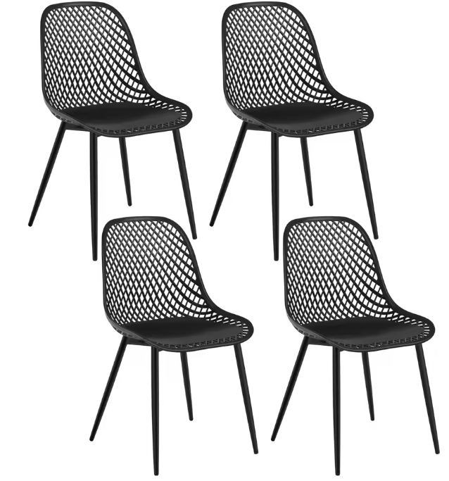 Set van 4 Scandinavische Eetkamerstoelen – Kunststof Zitting & Metalen Poten, Modern en Ergonomisch