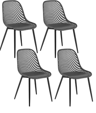 Set van 4 Scandinavische Eetkamerstoelen – Kunststof Zitting & Metalen Poten, Modern en Ergonomisch