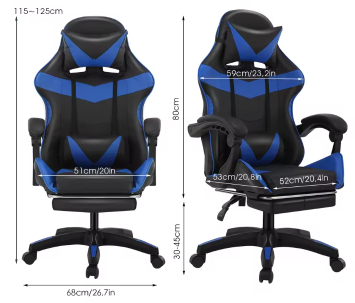 Massage Gamingstoel – Verstelbaar met Voetsteun & Lendensteun