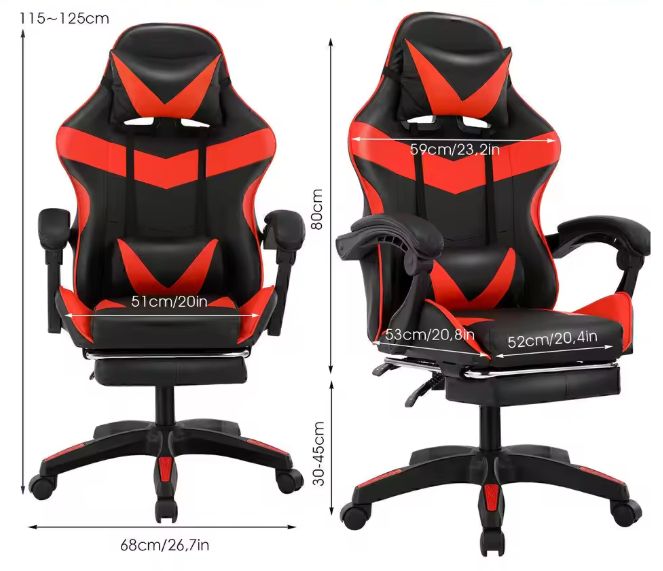 Massage Gamingstoel – Verstelbaar met Voetsteun & Lendensteun