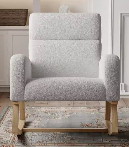 Lamsfluwelen Schommelstoel – Lichtgrijs & Ergonomisch Comfort