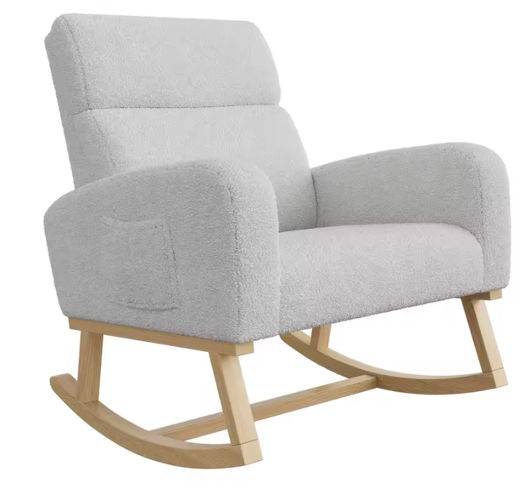 Lamsfluwelen Schommelstoel – Lichtgrijs & Ergonomisch Comfort