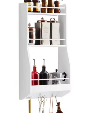 Wandplank met 3 Niveaus en Haken – MDF Opberger voor Keuken & Badkamer