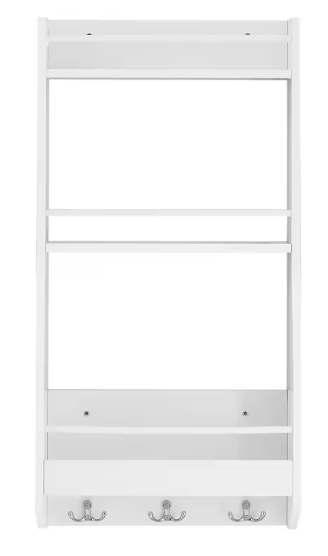 Wandplank met 3 Niveaus en Haken – MDF Opberger voor Keuken & Badkamer
