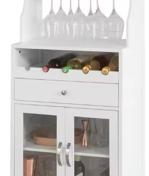Witte Wijnkast met Wijnglashouder – Dressoir met Lade & Deuren, 128 cm Hoog