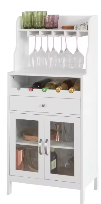 Witte Wijnkast met Wijnglashouder – Dressoir met Lade & Deuren, 128 cm Hoog