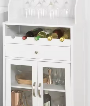 Witte Wijnkast met Wijnglashouder – Dressoir met Lade & Deuren, 128 cm Hoog