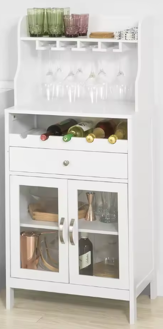 Witte Wijnkast met Wijnglashouder – Dressoir met Lade & Deuren, 128 cm Hoog