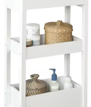 Smalle Witte Keukentrolley met 3 Niveaus en Wielen – MDF & Grenen, 21 cm Breed