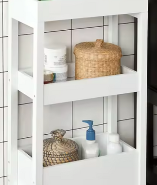 Smalle Witte Keukentrolley met 3 Niveaus en Wielen – MDF & Grenen, 21 cm Breed