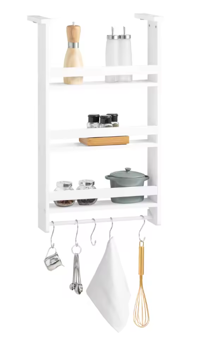Hangend Keukenrek met 3 Planken & Haken – Voor Koelkast of Deur