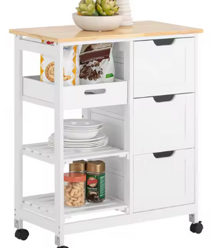 Keukentrolley met Lade & Verwijderbare Planken – MDF, Op Wielen