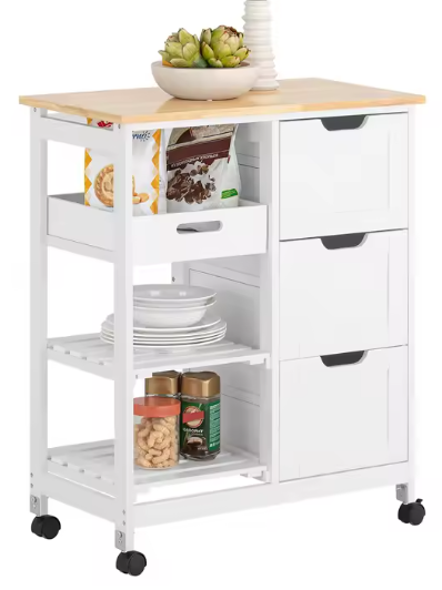 Keukentrolley met Lade & Verwijderbare Planken – MDF, Op Wielen