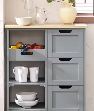 Keukentrolley met Lade & Verwijderbare Planken – MDF, Op Wielen