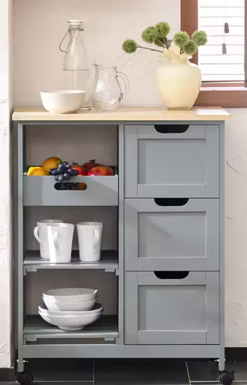 Keukentrolley met Lade & Verwijderbare Planken – MDF, Op Wielen