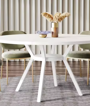 Ronde Eettafel Ø118 cm – Houtlook Tafelblad & Metalen Onderstel, Voor 4–6 Personen