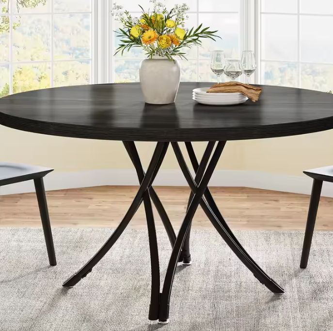 Ronde Industriële Eettafel – Ø120 cm, Zandloper Onderstel, Voor 4–6 Personen