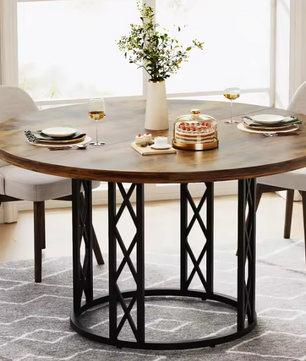 Ronde Industriële Eettafel – Ø120 cm, Zandloper Onderstel, Voor 4–6 Personen
