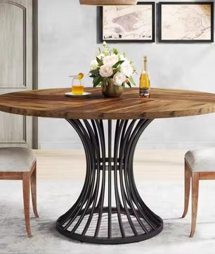 Ronde Industriële Eettafel – Ø120 cm, Zandloper Onderstel, Voor 4–6 Personen
