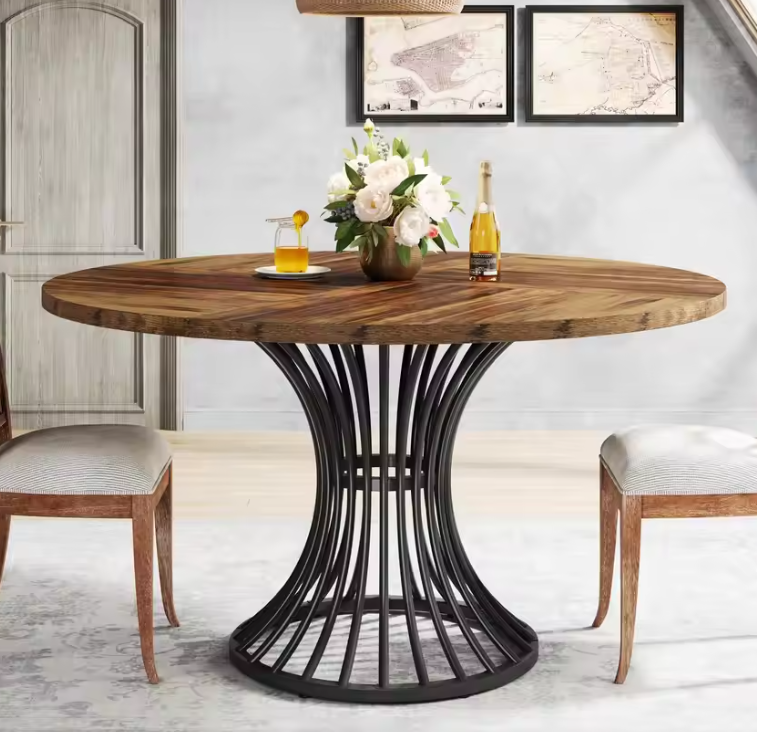 Ronde Industriële Eettafel – Ø120 cm, Zandloper Onderstel, Voor 4–6 Personen