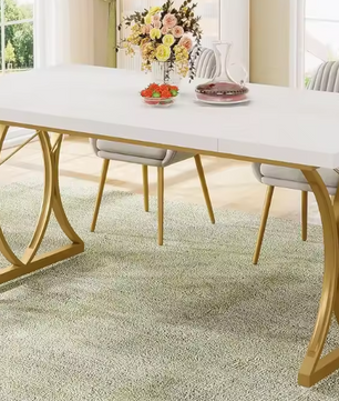Moderne Eettafel voor 6 Personen – Rechthoekig, Goudkleurige Poten