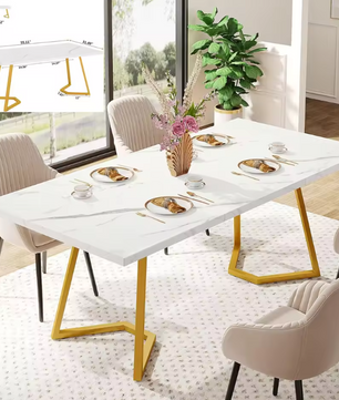 Moderne Eettafel voor 6 Personen – Rechthoekig, Goudkleurige Poten