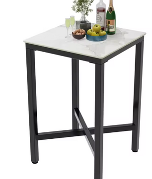Industriële Vierkante Bartafel – Gesinterd Steen & Metaal, 70×70×105 cm