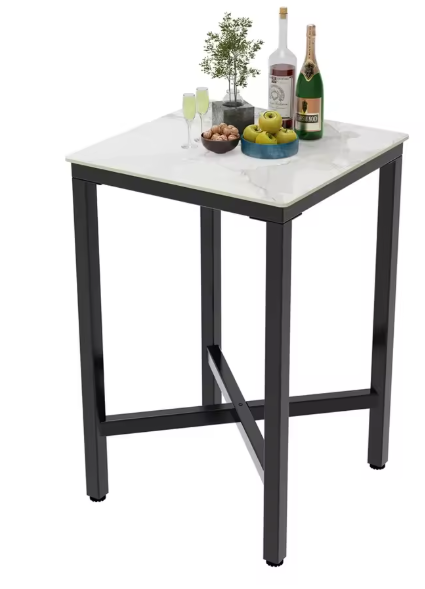Industriële Vierkante Bartafel – Gesinterd Steen & Metaal, 70×70×105 cm