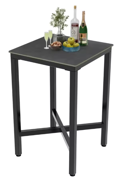 Industriële Vierkante Bartafel – Gesinterd Steen & Metaal, 70×70×105 cm
