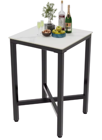 Industriële Vierkante Bartafel – Gesinterd Steen & Metaal, 70×70×105 cm